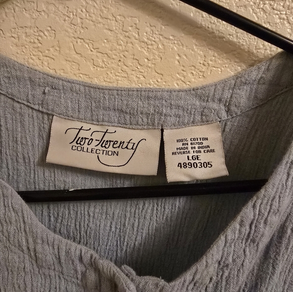 Light blue cotton button-up blouse by Two-Twenty. Size L, fits like a medium. - Picture 3 of 4